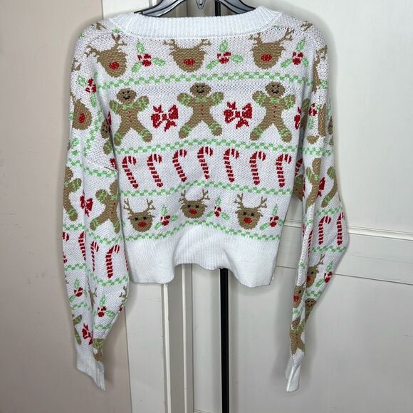 Hot Topic Christmas Cardigan Sweater Cropped Gingerbread Candy cane Plus Size 1X - Picture 3 of 4